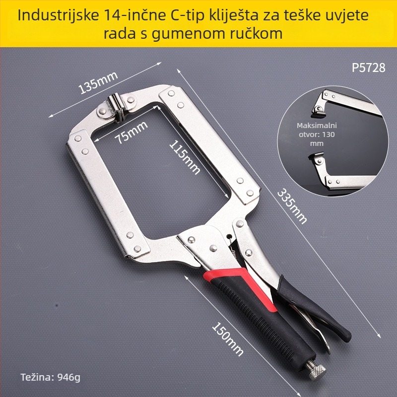 Industrijske teške klešta za pločice, C-tip, ojačane, s velikim otvorom, višenamjenske