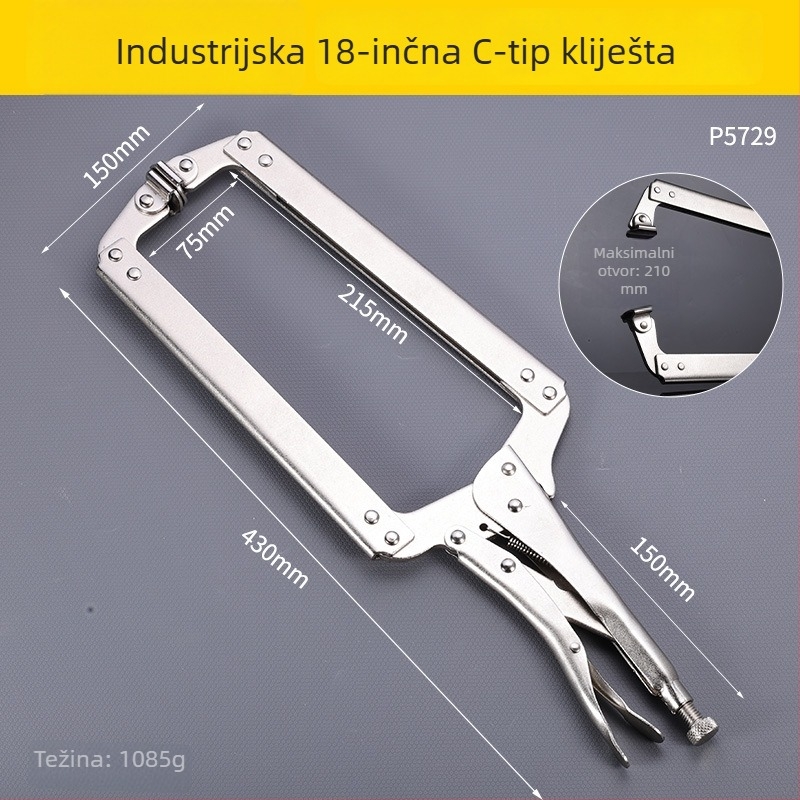 Industrijske teške klešta za pločice, C-tip, ojačane, s velikim otvorom, višenamjenske