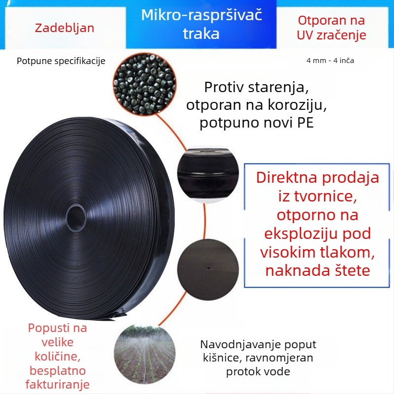 Poljoprivredna mikro raspršivačka traka za polja, 6 točaka, 1,5 inčna raspršivačka traka, zemaljska navodnjavanje cijev, ojačana mikro raspršivačka traka