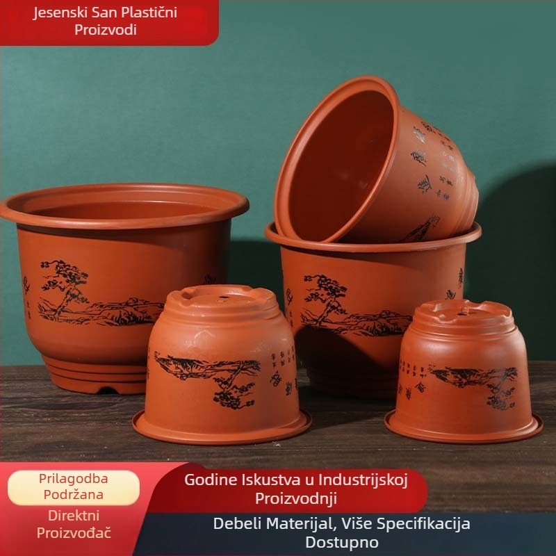 Plastične posude za biljke s porcelinskim izgledom, okrugle, debeli plastični materijal, u različitim veličinama za kućnu hortikulturu, za cvijeće i bonsaie