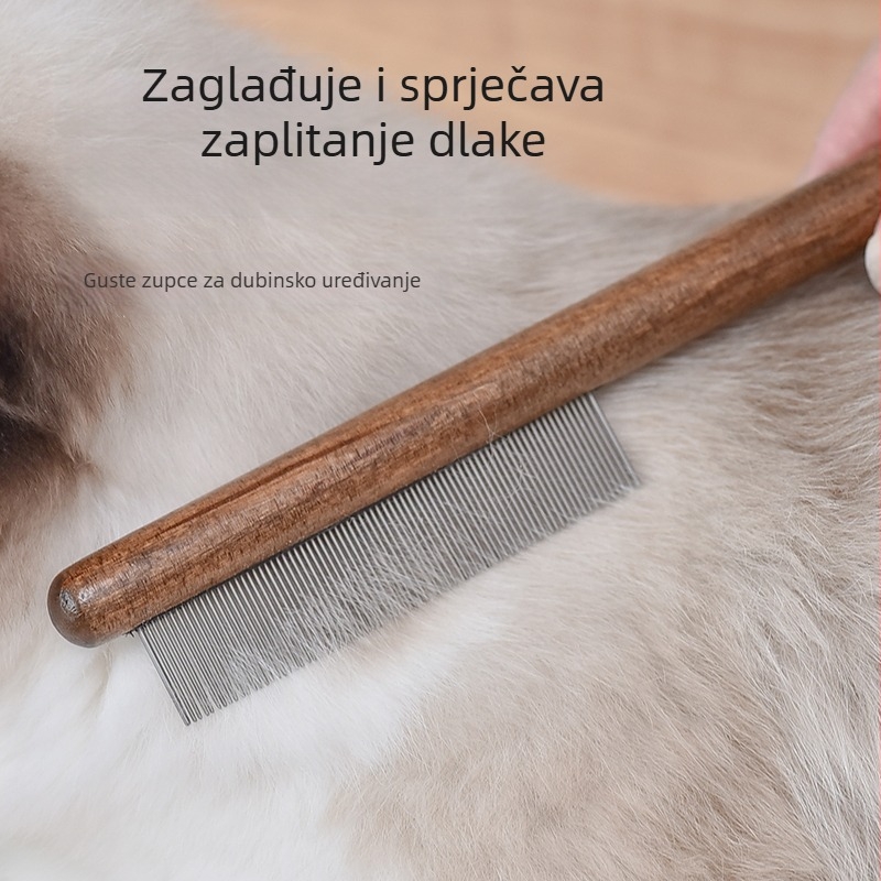 Češalj za njegu kućnih ljubimaca s finim zubima, češalj protiv buha za mačke i pse, drveni češalj za čišćenje i njegu dlake