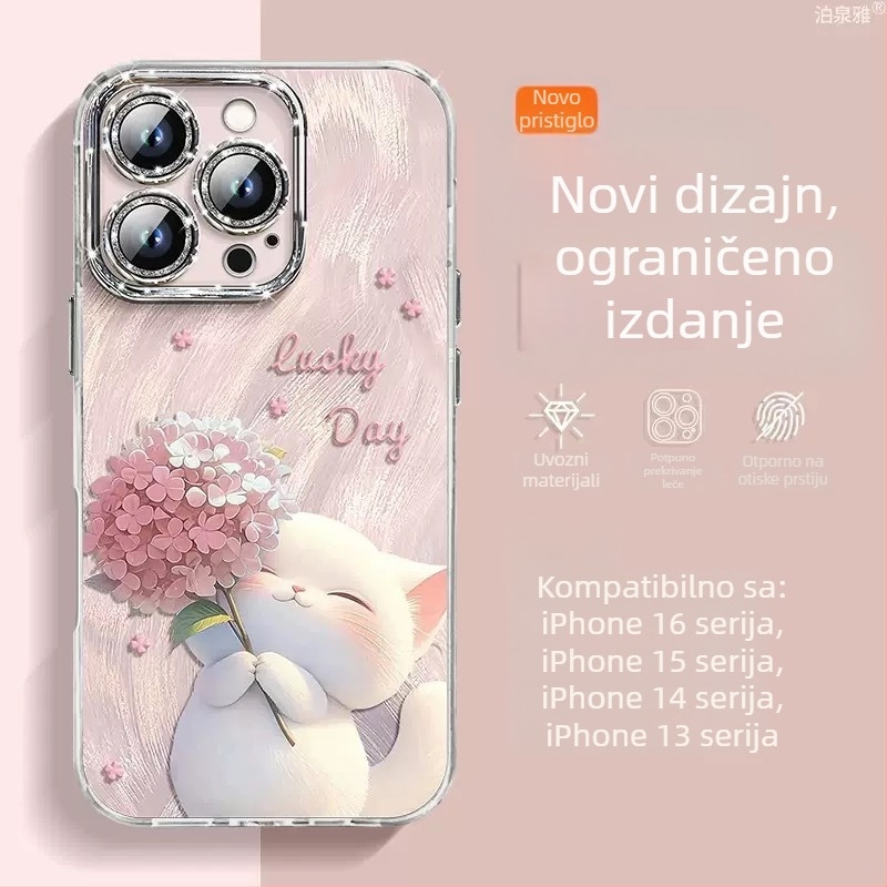 Futrola za iPhone 16 Pro Max i iPhone 14/13 Pro s blistavim perima i slatkim dizajnom mačkice, otpornost na pad