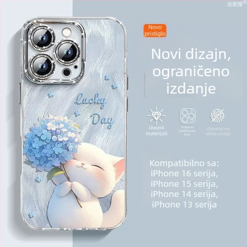 Futrola za iPhone 16 Pro Max i iPhone 14/13 Pro s blistavim perima i slatkim dizajnom mačkice, otpornost na pad