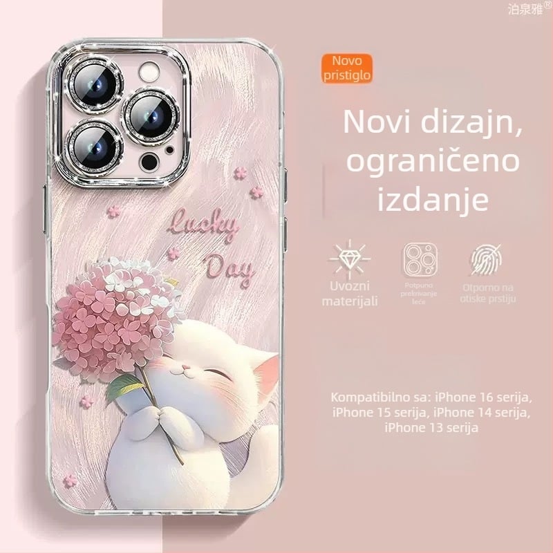 Futrola za iPhone 16 Pro Max i iPhone 14/13 Pro s blistavim perima i slatkim dizajnom mačkice, otpornost na pad