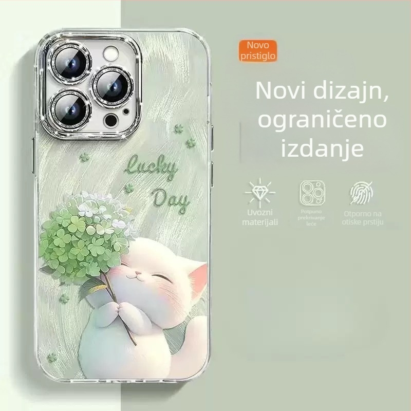Futrola za iPhone 16 Pro Max i iPhone 14/13 Pro s blistavim perima i slatkim dizajnom mačkice, otpornost na pad