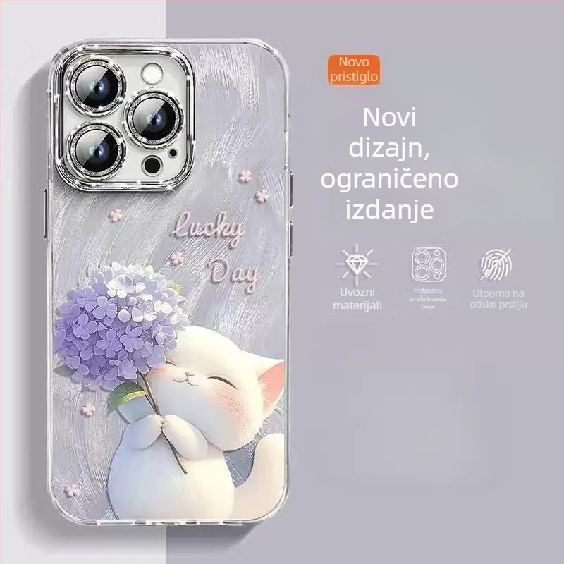 Futrola za iPhone 16 Pro Max i iPhone 14/13 Pro s blistavim perima i slatkim dizajnom mačkice, otpornost na pad