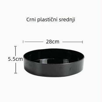 Crna plastična posuda za cvijeće i podložna pločica za stolni hidroponski aranžman — minimalistički set u japansko-kineskom stilu