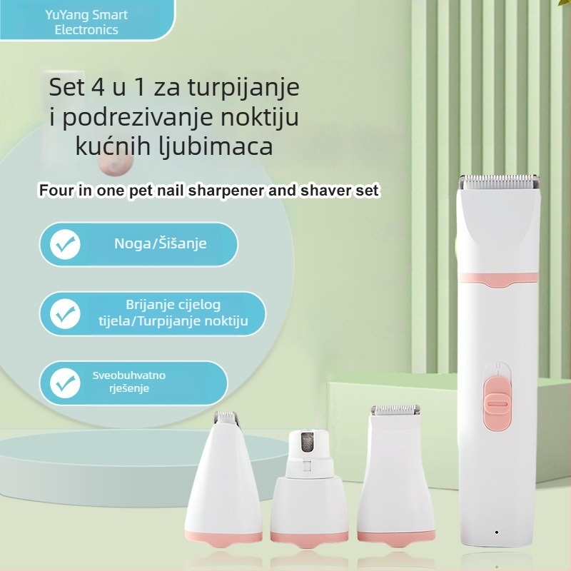 Električna mašinica za njegu kućnih ljubimaca 4-u-1 za pse i mačke: glava za šišanje 32 mm, uska 20 mm, 9 mm uska glava za dlake oko šapa, glava za brušenje, vodič