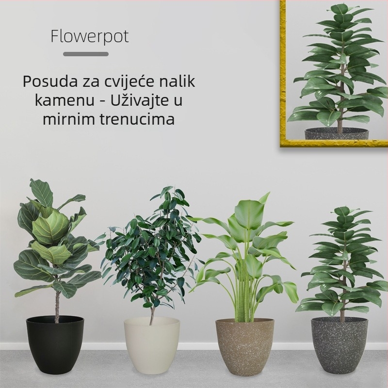 Plastična posuda za cvijeće i zelene biljke, mat tekstura kamene imitacije, europski stil, debele stijene, izdržljiva