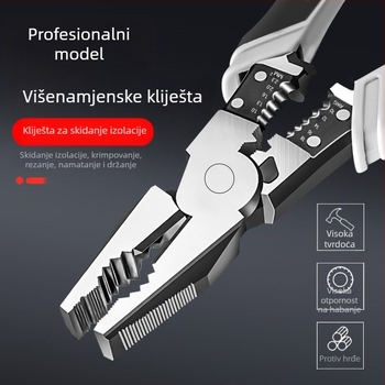 Višenamjenske kliješta za žice: skidanje izolacije i krimpanje, visoka tvrdoća, industrijska klasa, kliješte s oštrim vrhom i mehanizmom zaključavanja