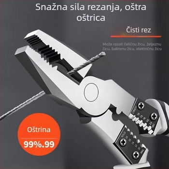 Višenamjenske kliješta za žice: skidanje izolacije i krimpanje, visoka tvrdoća, industrijska klasa, kliješte s oštrim vrhom i mehanizmom zaključavanja
