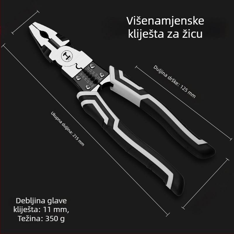Višenamjenske kliješta za žice: skidanje izolacije i krimpanje, visoka tvrdoća, industrijska klasa, kliješte s oštrim vrhom i mehanizmom zaključavanja