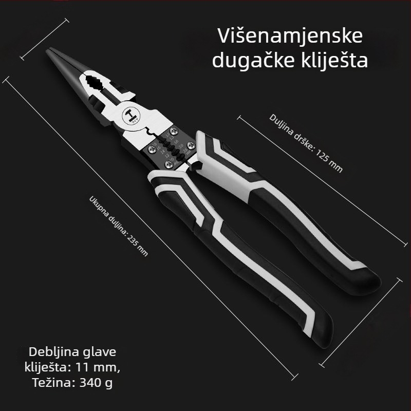 Višenamjenske kliješta za žice: skidanje izolacije i krimpanje, visoka tvrdoća, industrijska klasa, kliješte s oštrim vrhom i mehanizmom zaključavanja