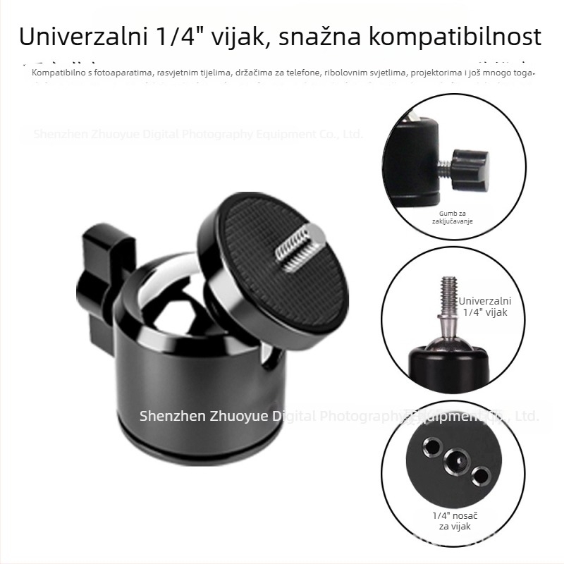 Metalna kuglasta glava s 1/4-inčni vijak — univerzalni dodatak za stativ za kamere, rasvjetu i drugu opremu