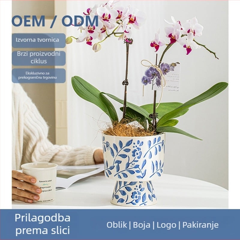 Prilagođeni keramički stolni lonac za orhideje, novi kineski stil, plavo-bijela porcelanska mini vaza