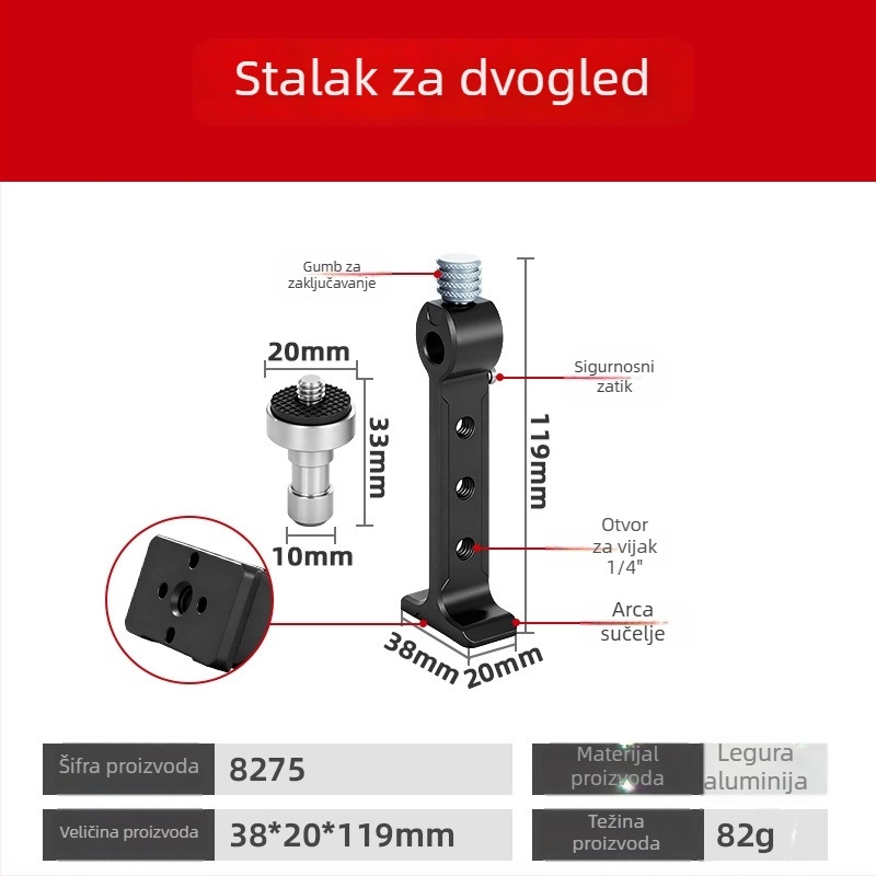 Aluminijski dvostruki držač za binokle, 38 mm Arca-Swiss adapter za stativ