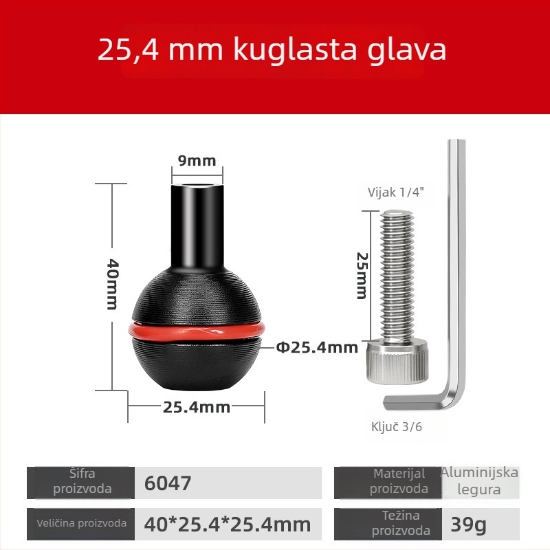 Aluminijska zlitina, fiksna kuglična glava za kameru, nosač za motocikl, univerzalni fleksibilni produžni ram za fotografiju