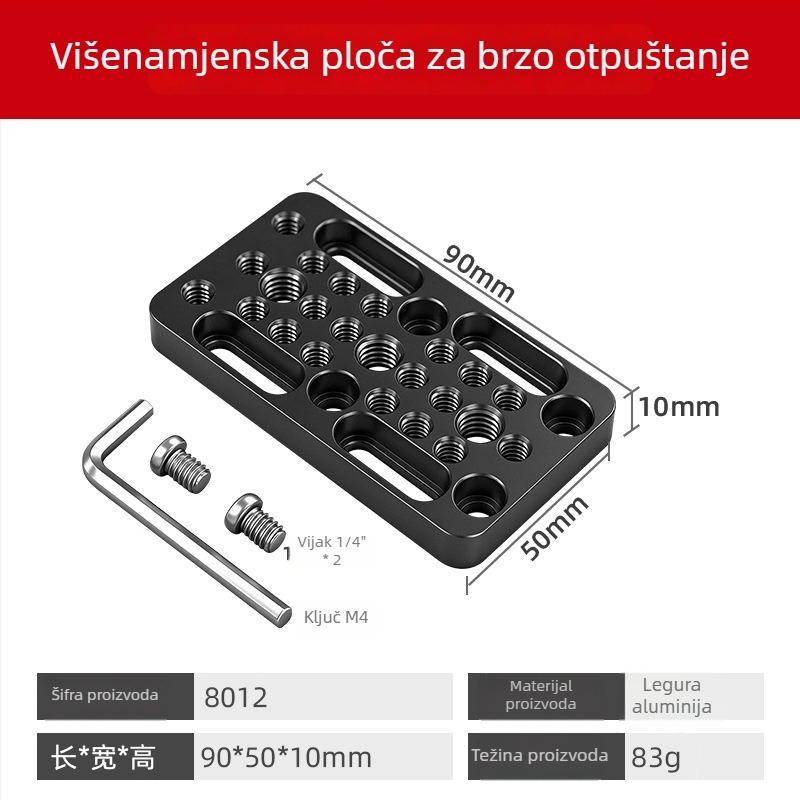 Univerzalna pločica za brzo oslobađanje s višestrukim otvorima za DSLR kamere, adapter glavne glave stativa, aluminijska legura, 83 g, nosivost 6–10 kg