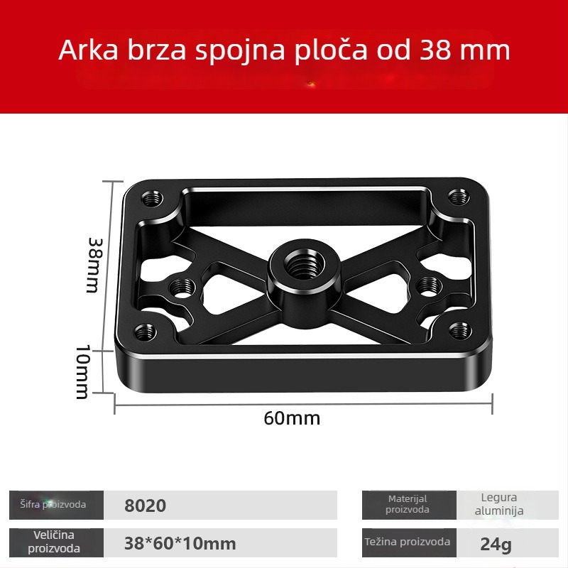 Adapter ploče za brzo otpuštanje, 38 mm, za standardnu glavu stativa – baza klipa kamere i telefona