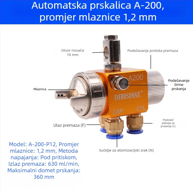 A-200 automatski zračni atomizirajući pištolj za prskanje s mlaznicom velikog promjera