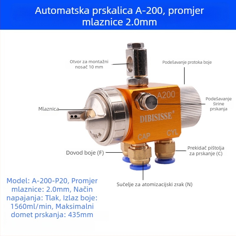A-200 automatski zračni atomizirajući pištolj za prskanje s mlaznicom velikog promjera