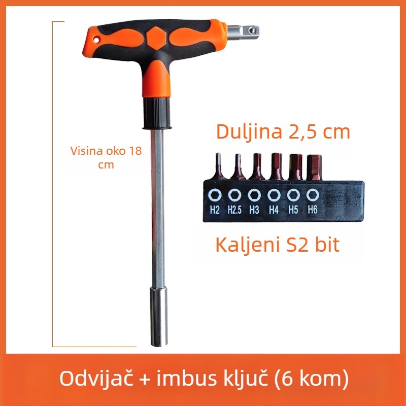 Set šarafciger s T drškom i produženom glavom, s ravnim, Philips, HEX i Torx bitovima te utičnim nastavcima, za kućnu upotrebu