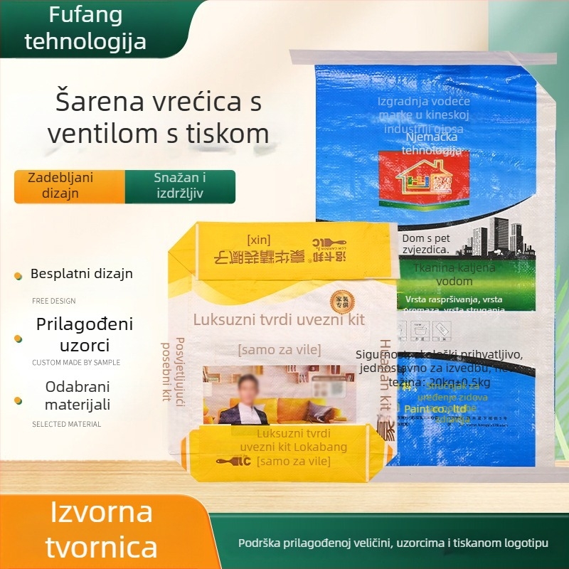 Laminirana PP tkanina vreća s bojom otiska i ventilom, za hranu za stoku, žitarice, kemikalije i granule gnojiva