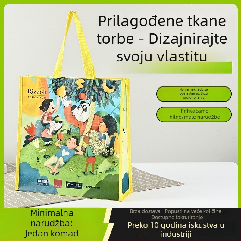 PP tkana torba s prilagođenim logotipom za trgovinu odjeće — vodootporna, debela, ručno tkana torba, ekološka torba za kupovinu