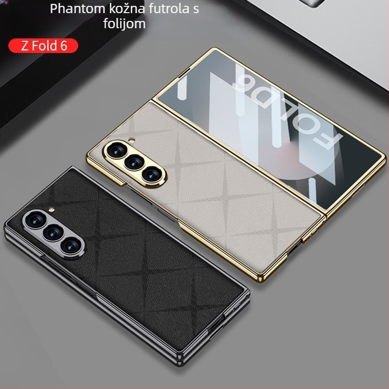 Zaštitna maska Samsung Galaxy Z Fold6 – elektroplatirana sintetička koža, minimalistički stil, otporna na udarce, otiske prstiju