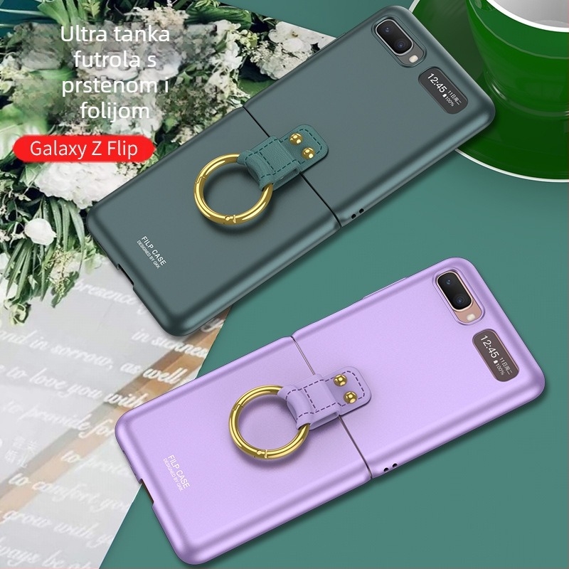 GKK zaštitna maska za Samsung Galaxy Z Flip s prstenom, sklopivi dizajn, ultra tanki, modeli F7070 i F7000, PC materijal, zaštita od padova