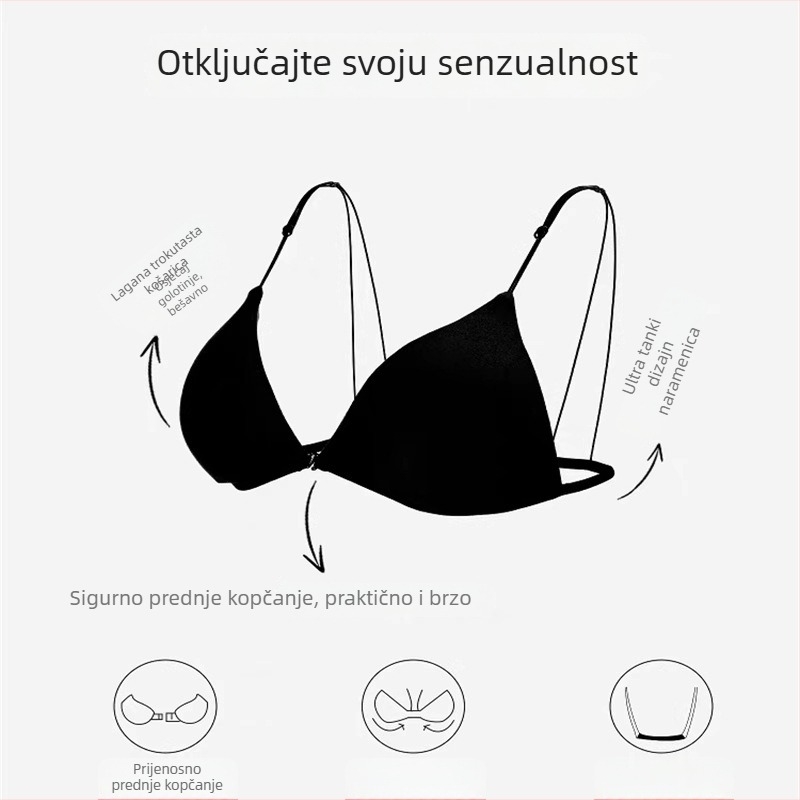Francuski stil: duboki V s prednjim zatvaranjem, lijep leđa, grudnjak za žene s velikim grudima, bezšiven dizajn, tanke naramenice, jastučići u cupama