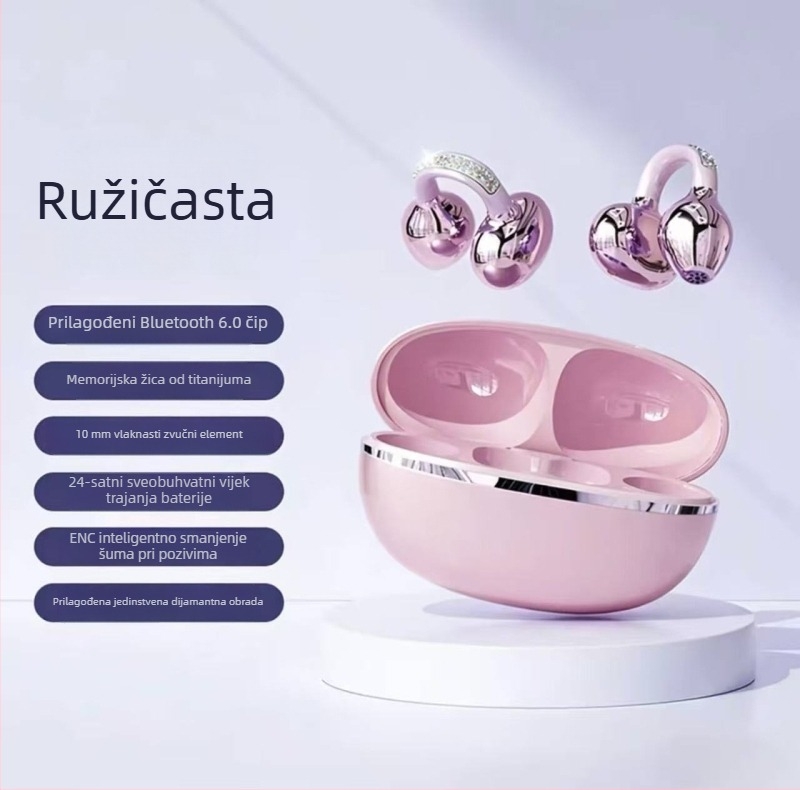 JS682A Bežične Bluetooth slušalice s kostnom kondukcijom i klipsom za uho, dug rad baterije, udobne za sport