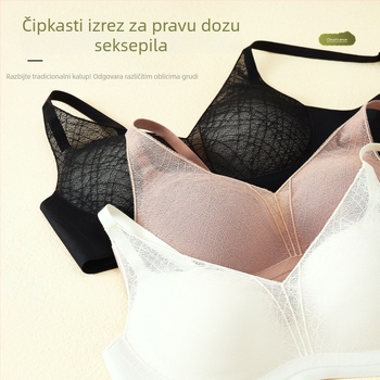 Seksi čipkasti grudnjak s izrezom i dubokim V, hidratantni učinak, push-up, tanak gornji dio i debeli donji dio, AB veličina