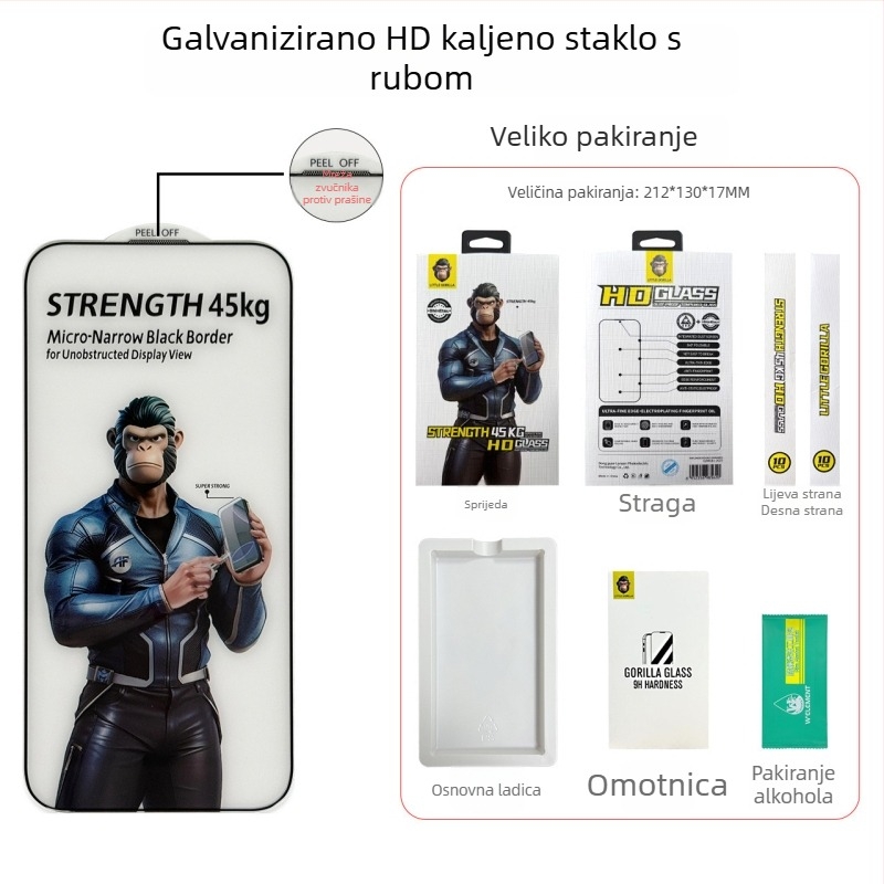 Gorilla zaštitno staklo zaslonski štit s rubom za iPhone 16/15 Pro, Anti-Peeping, Anti-Fall