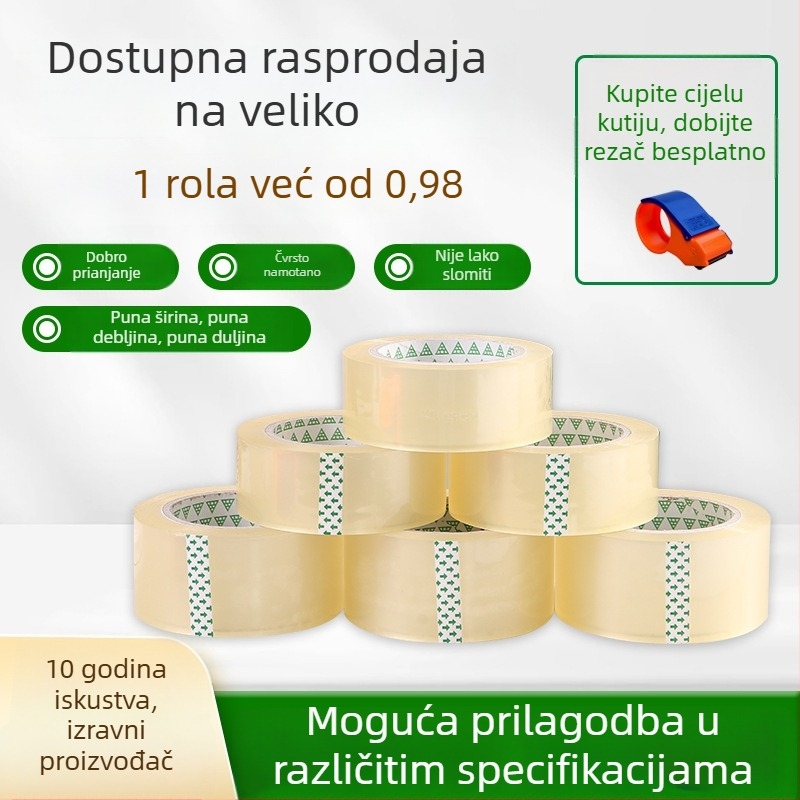 Prozirna ambalažna ljepljiva traka, široki valjak, visoka adhezija, idealna za pakiranje pošiljaka