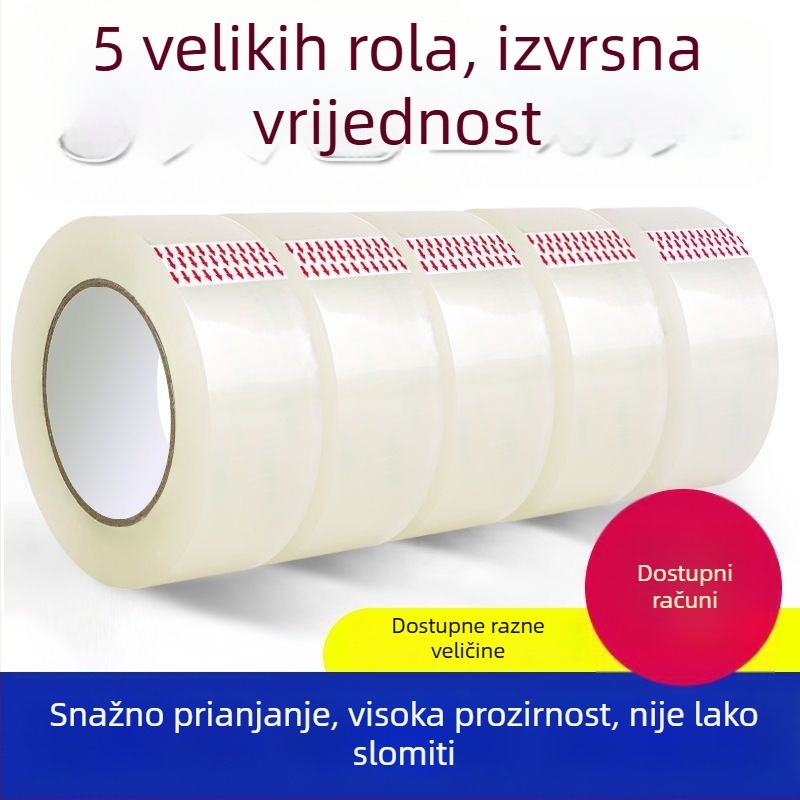 Prozirna traka za pakiranje, širina 4,5 cm ili 4,2 cm, viskoznost visoka, PP ljepiljiva traka, duljine 34 m / 102 m / 170 m.