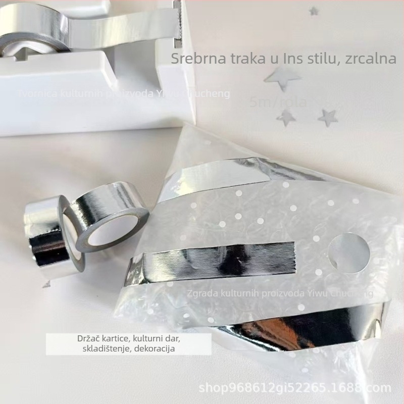 Srebrna ogledalna traka – samoljepljiva rolna, 1,5 cm x 5 m, za dnevnik, scrapbooking i DIY dekoracije