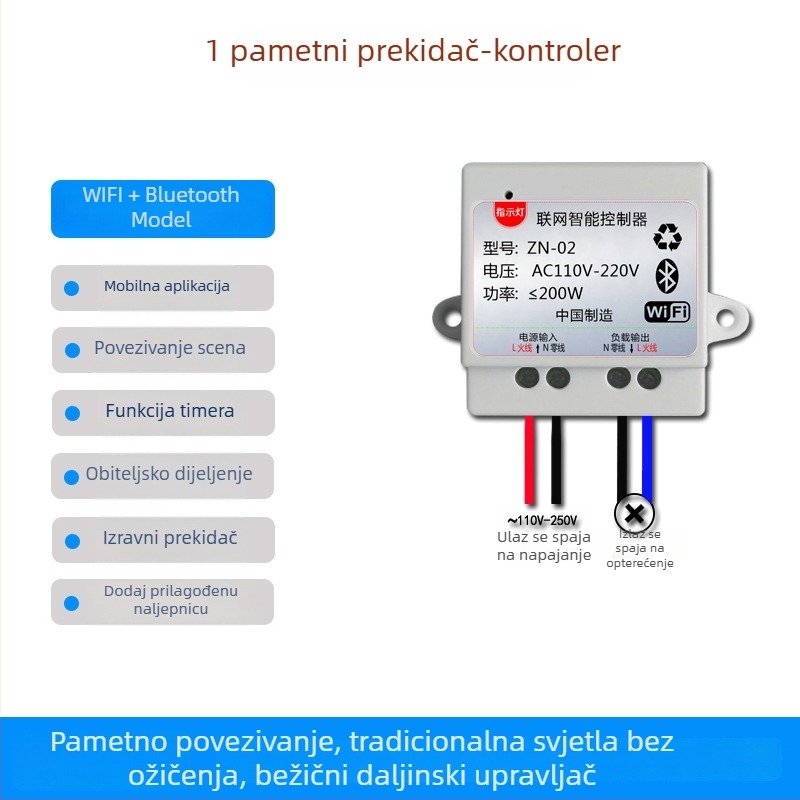Pametni prekidač s Wi‑Fi i Bluetooth, dualni način za lampe i ventilatore, upravljanje mobilnom aplikacijom