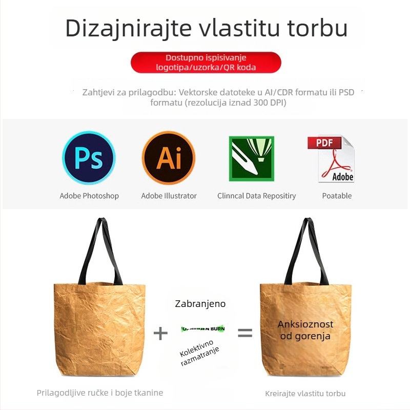 DuPont torba od kraft papira s prilagođenim logotipom, velik kapacitet, torba za ramena, kulturno-kreativni dar