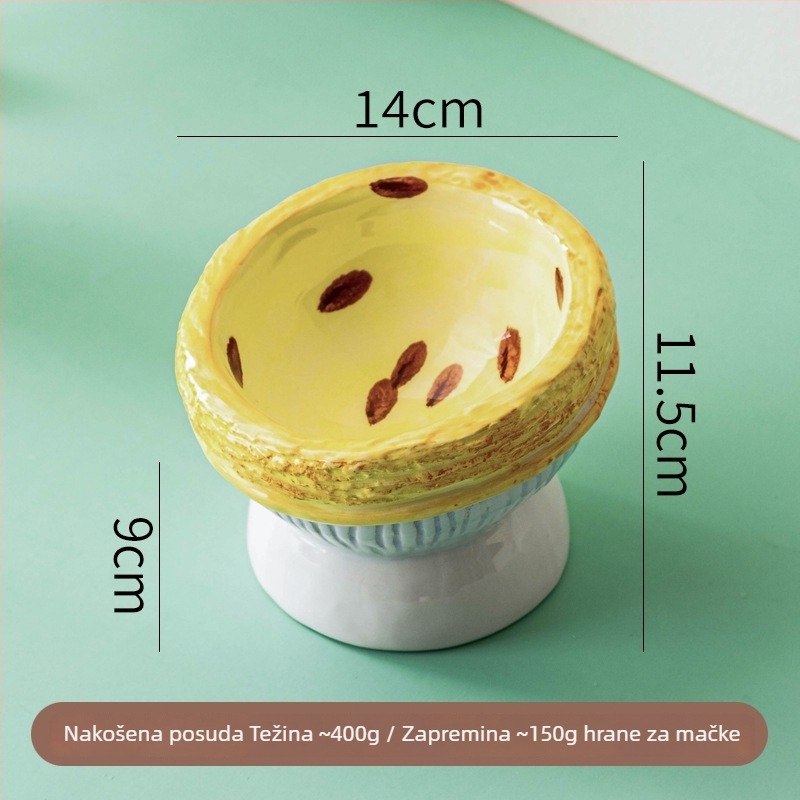 Keramička posuda za mačke s visokim nogama i nagnutim rubom za piće, štiti vratnu kralježnicu, sprječava prevrnutje, sladak dizajn