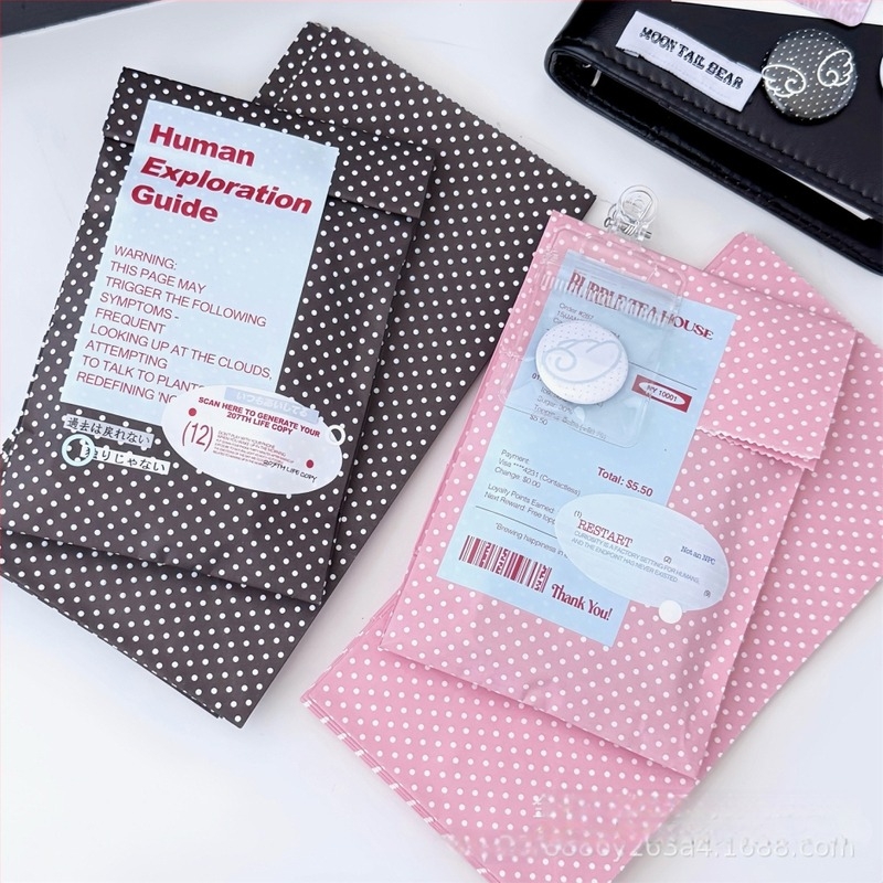 Kraft papirnate torbice s crnim i ružičastim točkicama za DIY pohranjivanje, zatvorene vrećice za manje kartice, 10 kom, dimenzije 9x6x18 cm