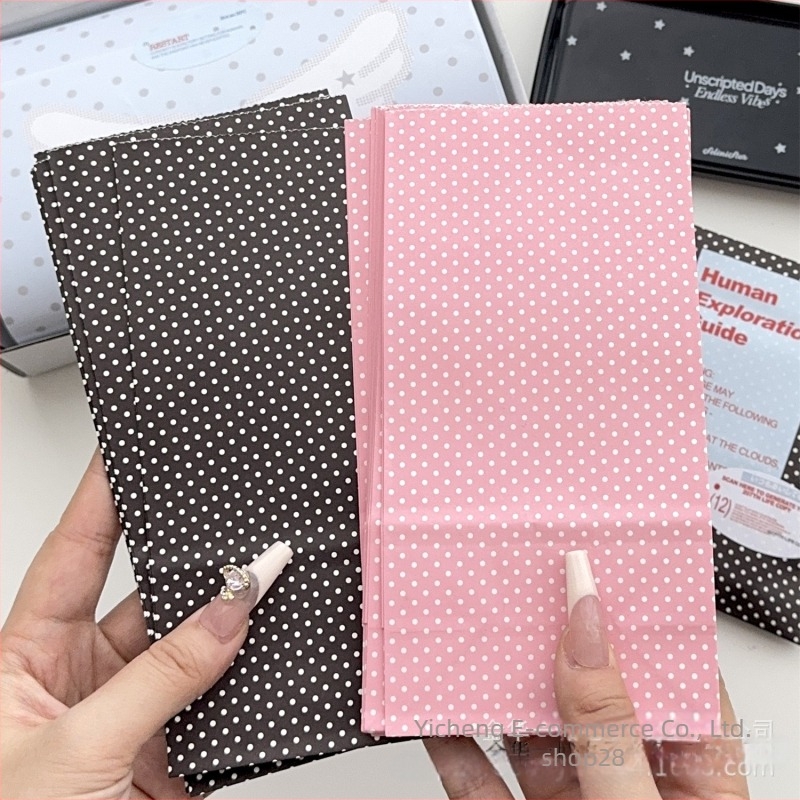 Kraft papirnate torbice s crnim i ružičastim točkicama za DIY pohranjivanje, zatvorene vrećice za manje kartice, 10 kom, dimenzije 9x6x18 cm