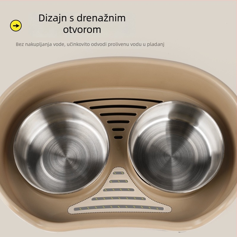 Dvostruka posuda od nehrđajućeg čelika za kućne ljubimce, 2-u-1 posuda za mačke i pse, protiv prosipavanja, protiv klizanja, podignuta s zaštitom vrata