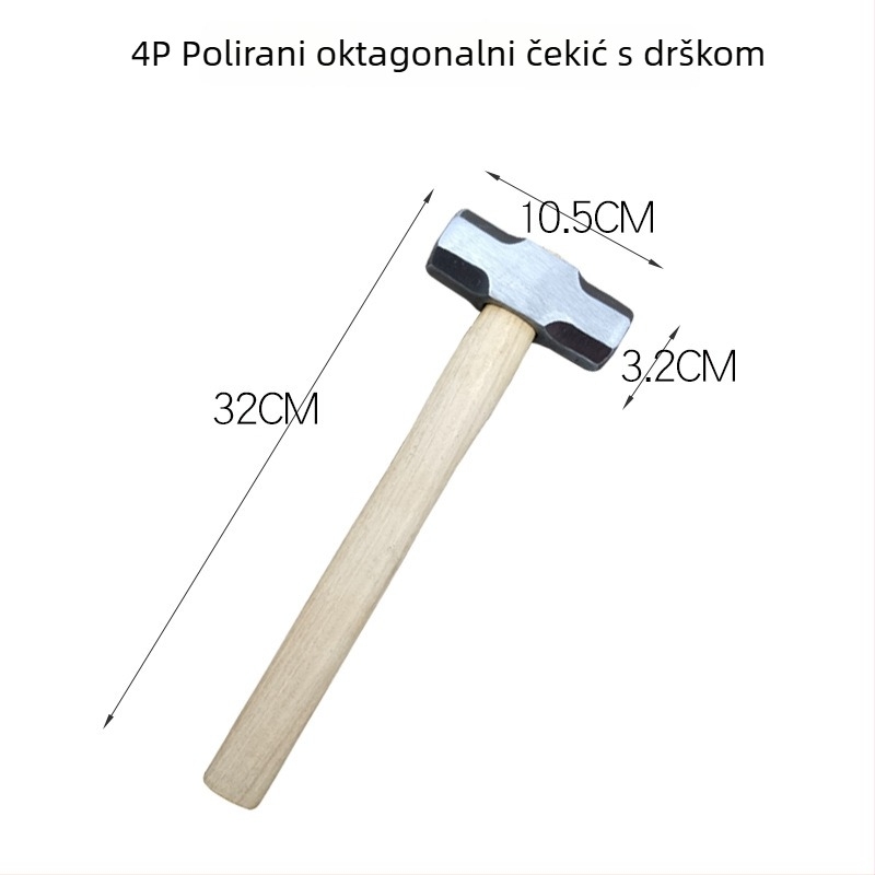 Oktagonalni čekić s glavom od visokougljičnog čelika, drška od drveta i gumena ručka, otporan na udarce