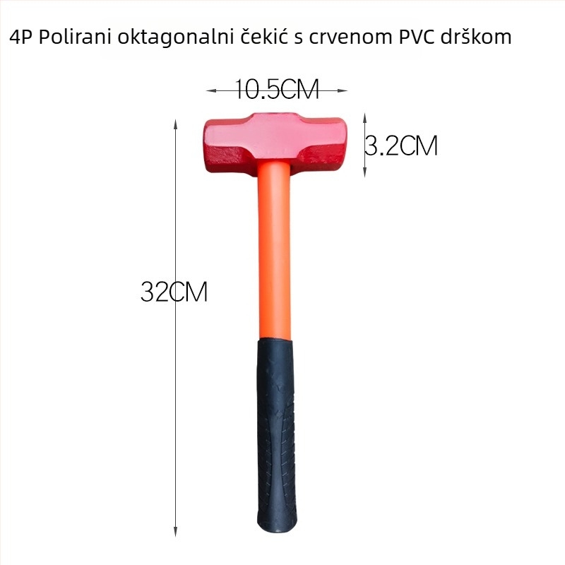 Oktagonalni čekić s glavom od visokougljičnog čelika, drška od drveta i gumena ručka, otporan na udarce