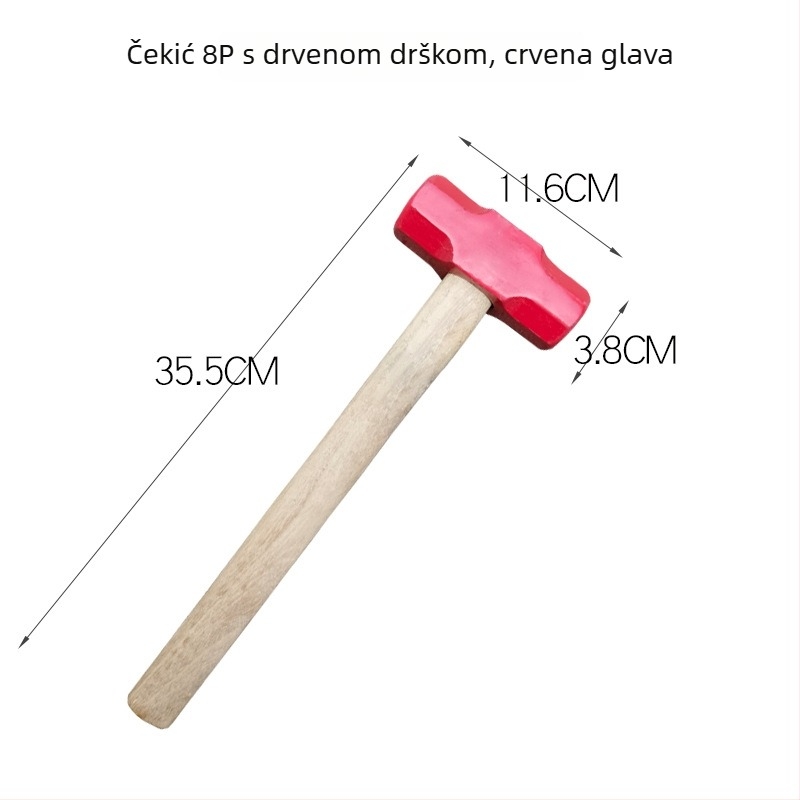 Oktagonalni čekić s glavom od visokougljičnog čelika, drška od drveta i gumena ručka, otporan na udarce
