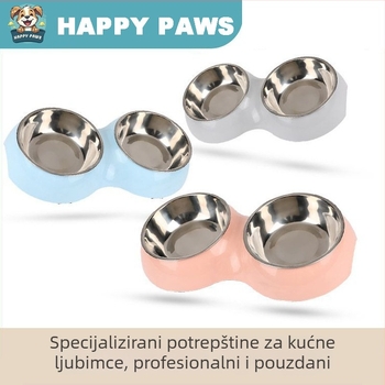 Macaron posuda za mačke, u stilu Instagrama s uzorkom, dvostruka posuda od nehrđajućeg čelika za hranu i piće mačaka