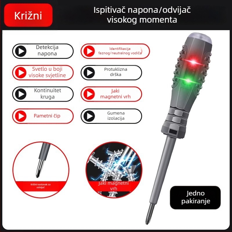 Višestruki odvijač za električare s LED indikatorom visoke svjetline za ispitivanje kontinuiteta i curenja struje