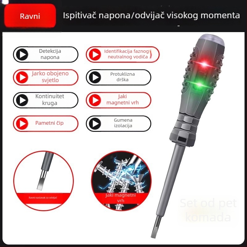 Višestruki odvijač za električare s LED indikatorom visoke svjetline za ispitivanje kontinuiteta i curenja struje