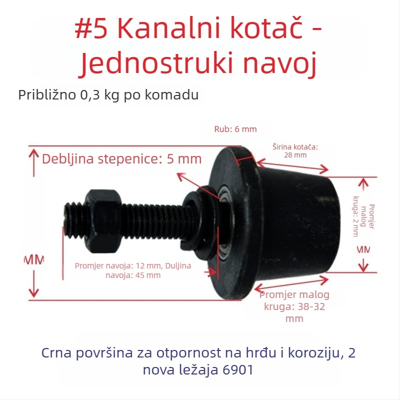 Kanalno čelični kotačić s konusnim žljebom, T-oblik čelični jednostrani kotačić i vodilica za teretni lift